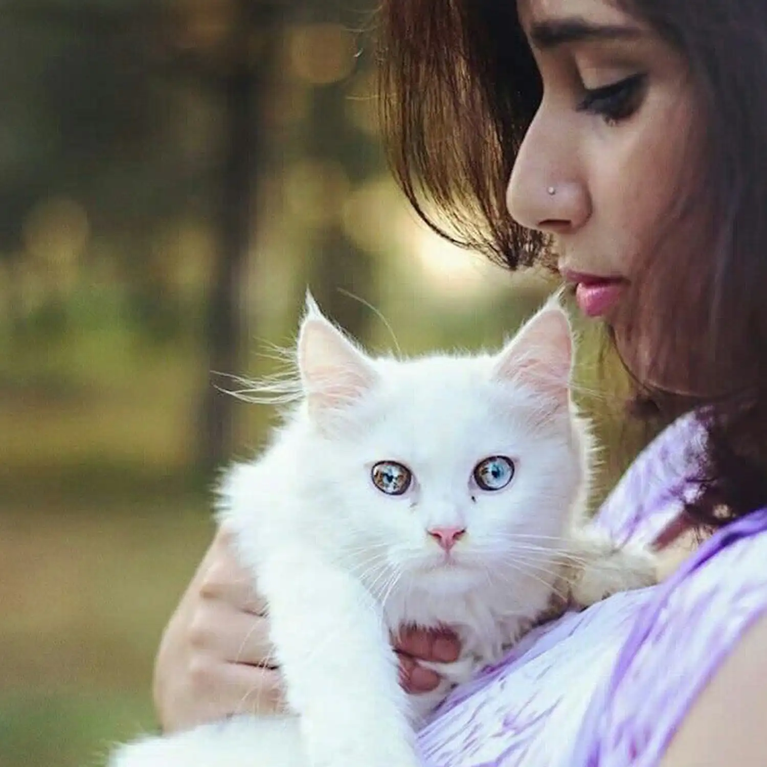 White cat with girls Whatsapp dp